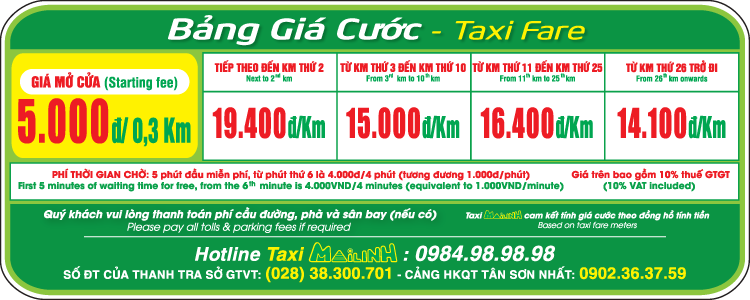 Bảng giá cước Taxi Mai Linh cập nhật 1 – 2019