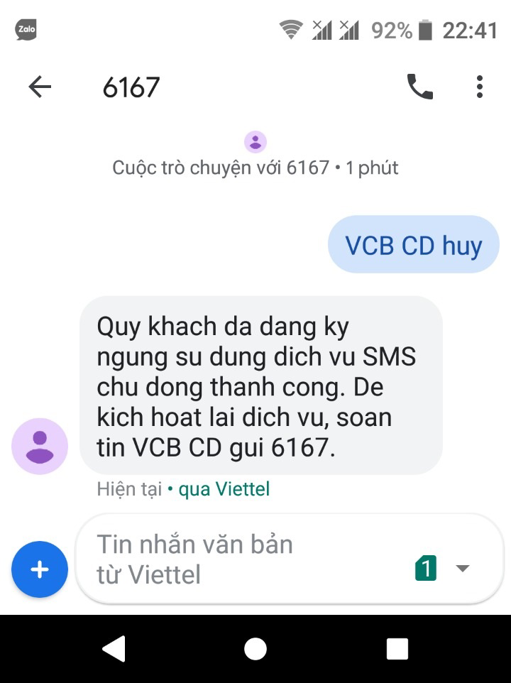 Cách hủy dịch vụ SMS Banking Vietcombank như thế nào?