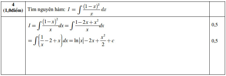 Đáp án đề thi học kì 1 môn toán 12 câu 4