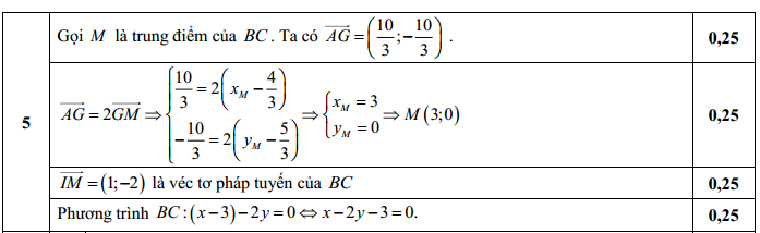 Đáp án đề thi thử THPT Quốc Gia Môn Toán lần 1 câu 5