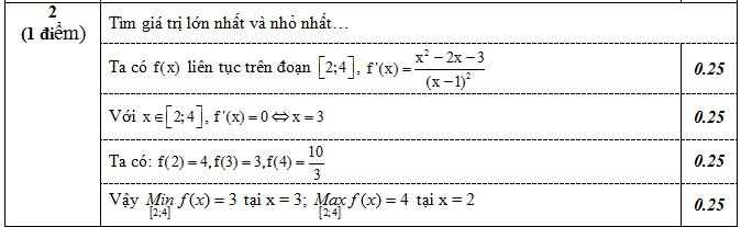 Đáp án đề thi thử thpt quốc gia môn Toán câu 2 