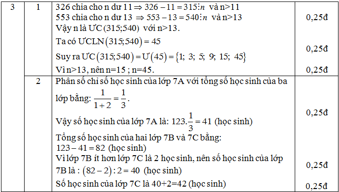 Đáp án Toán lớp 7 câu 3