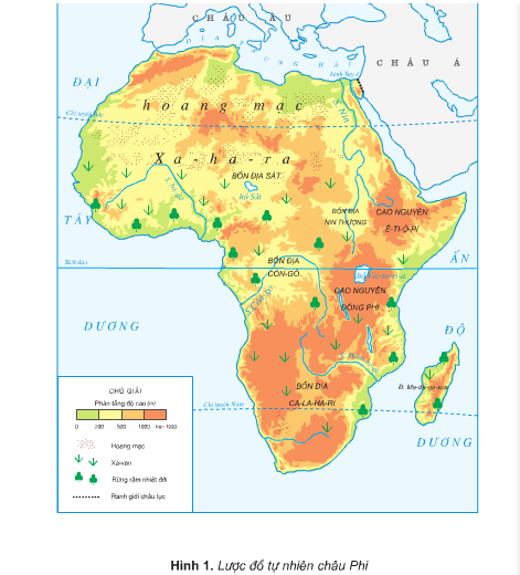 Quan sát hình 1, cho biết: Châu Phi giáp các châu lục, biển và đại dương nào ?