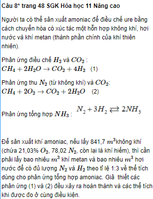 Câu 8* trang 48 SGK Hóa học 11 Nâng cao