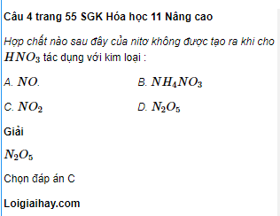 Câu 4 trang 55 SGK Hóa học 11 Nâng cao