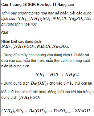 Câu 4 trang 58 SGK Hóa học 11 Nâng cao