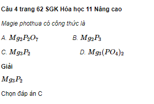 Câu 4 trang 62 SGK Hóa học 11 Nâng cao