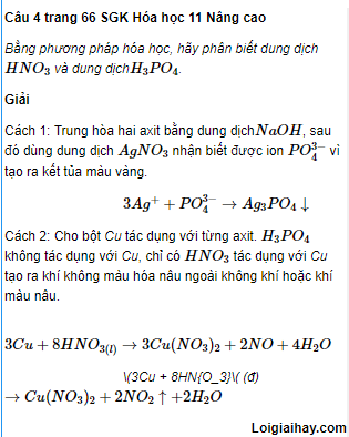 Câu 4 trang 66 SGK Hóa học 11 Nâng cao