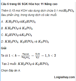 Câu 6 trang 66 SGK Hóa học 11 Nâng cao