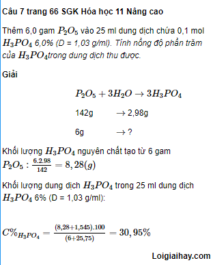 Câu 7 trang 66 SGK Hóa học 11 Nâng cao