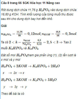Câu 8 trang 66 SGK Hóa học 11 Nâng cao