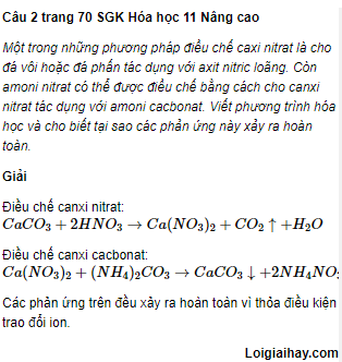 Câu 2 trang 70 SGK Hóa học 11 Nâng cao