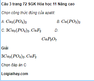 Câu 3 trang 72 SGK Hóa học 11 Nâng cao