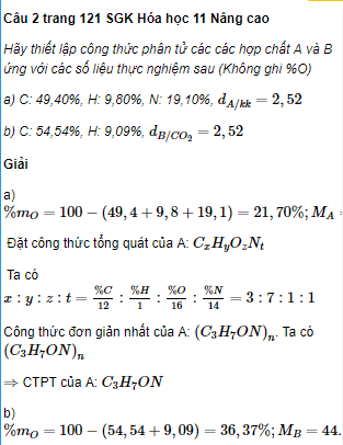 Câu 2 trang 121 SGK Hóa học 11 Nâng cao