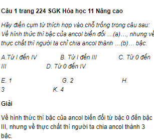 Câu 1 trang 224 SGK Hóa học 11 Nâng cao