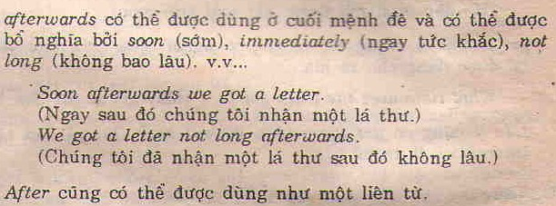 Thời gian: to, till/until, after, afterwards (Trạng từ)