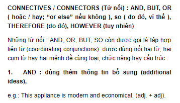 CONNECTIVES / CONNECTORS (Từ nối) Unit 7 SGK Tiếng Anh 9