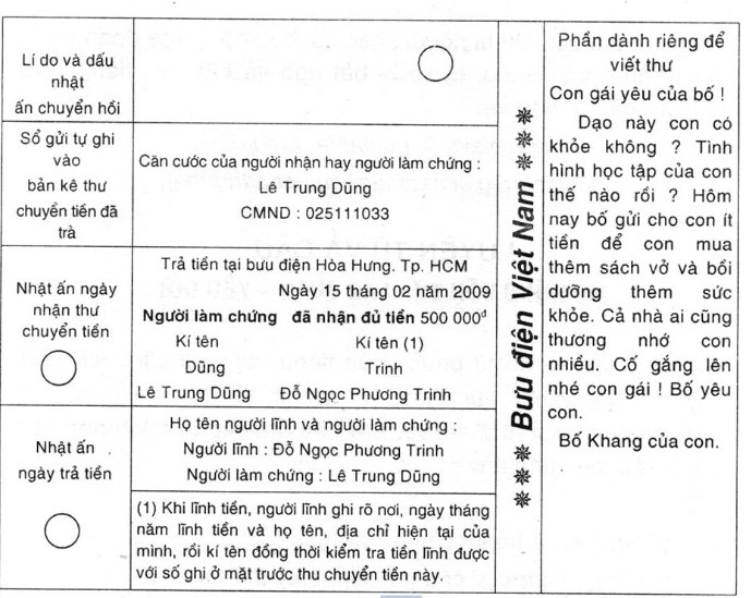 Tập làm văn: Điền vào giấy tờ in sẵn trang 152 SGK Tiếng Việt tập 2