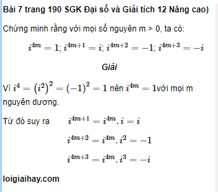 Bài 7 trang 190 SGK Đại số và Giải tích 12 Nâng cao